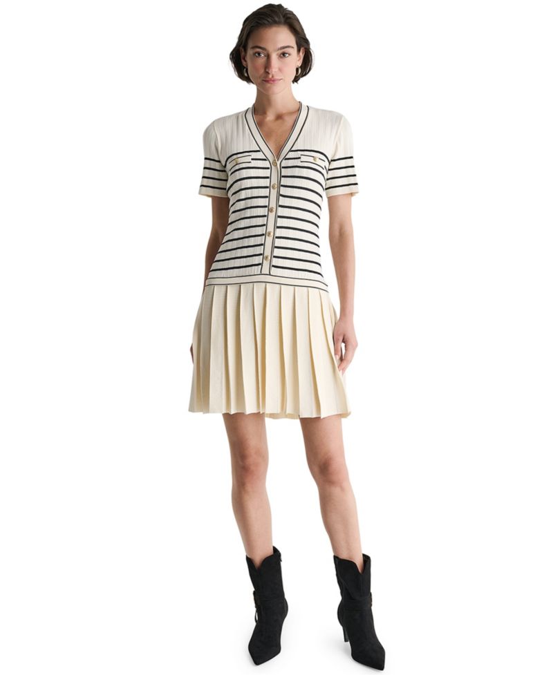 Women's V-Neck Striped Drop-Waist Mini Dress