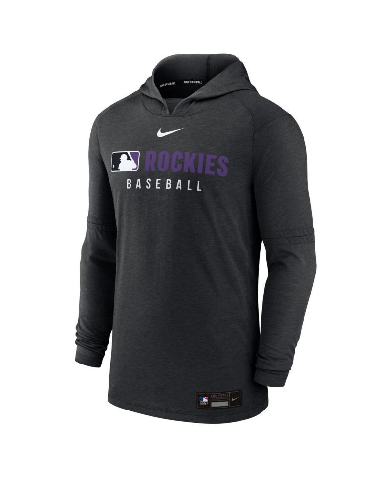 Men's Heather Black Colorado Rockies Authentic Collection Tri-Blend Performance Pullover Hoodie