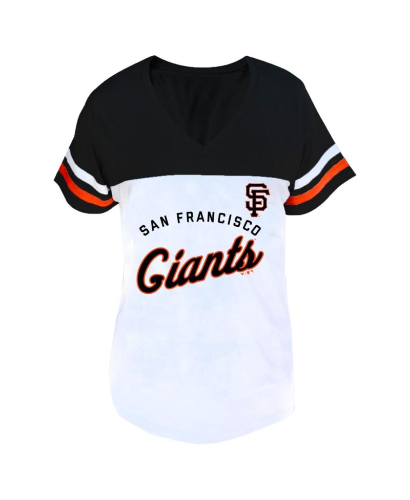 Women's White/Black San Francisco Giants Plus Size Two-Stripe V-Neck T-Shirt