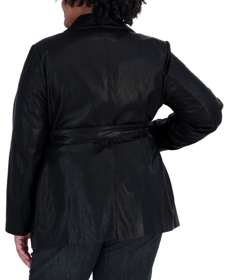 Plus Size Belted Faux Leather Trench Coat