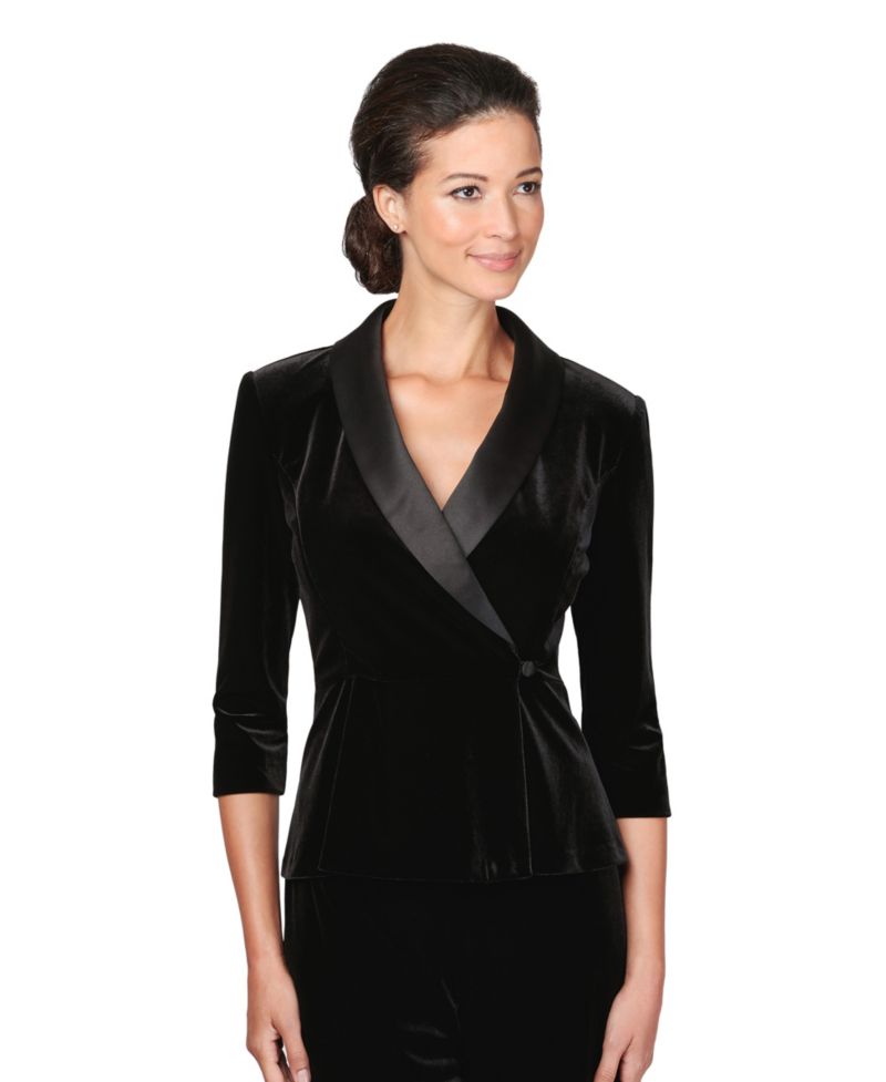 Women's Satin-Collar Velvet Peplum Top