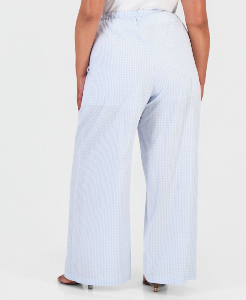 Petite Cotton Gingham Wide-Leg Pants