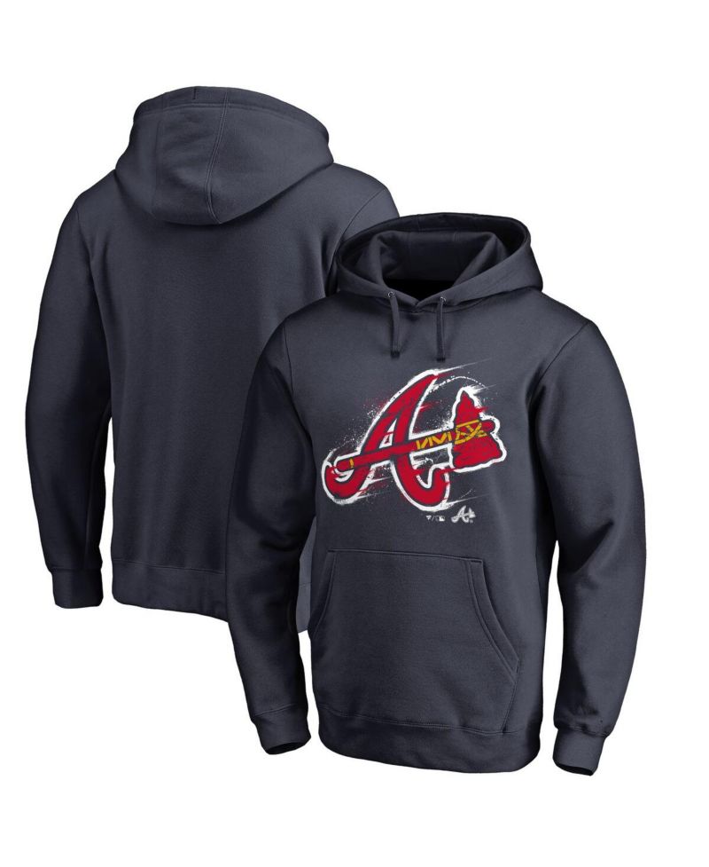 Men's Navy Atlanta Braves Splatter Logo Pullover Hoodie
