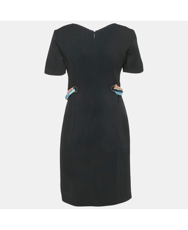 Women's Black Crepe Ribbon Details Mini Dress