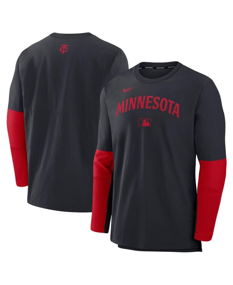 Men's Navy/Red Minnesota Twins Authentic Collection Lightweight Player Tri-Blend Performance Pullover Sweatshirt