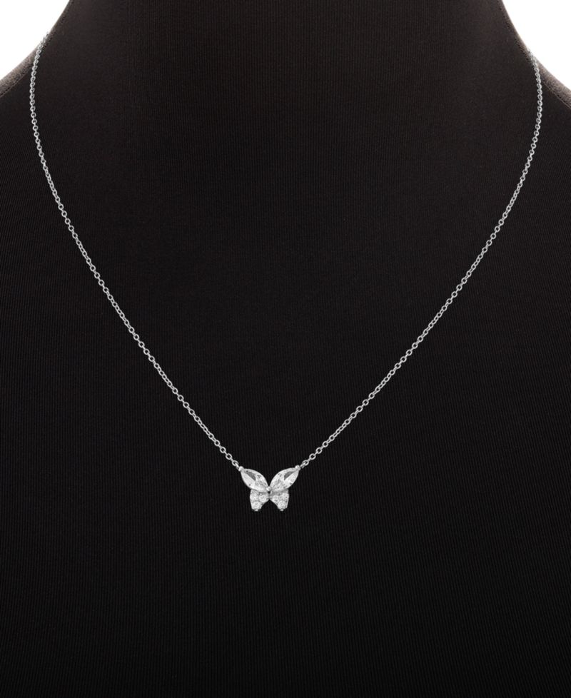 2-Pc. Set Cubic Zirconia Butterfly Pendant Necklace & Matching Stud Earrings in Sterling Silver