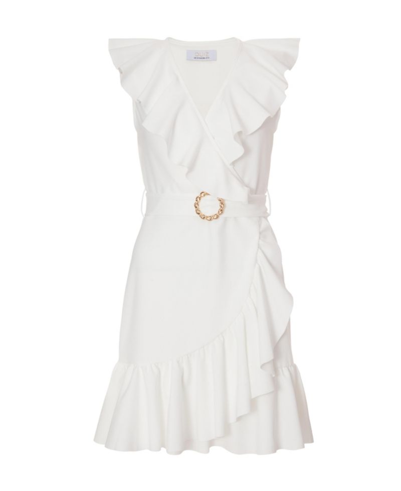 Women's Scuba Crepe Frill Detail Wrap Dress