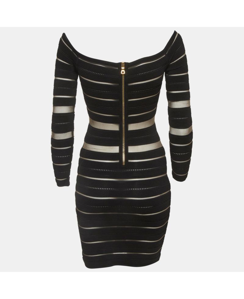 Women's Sheer Striped Off-Shoulder Mini Dress