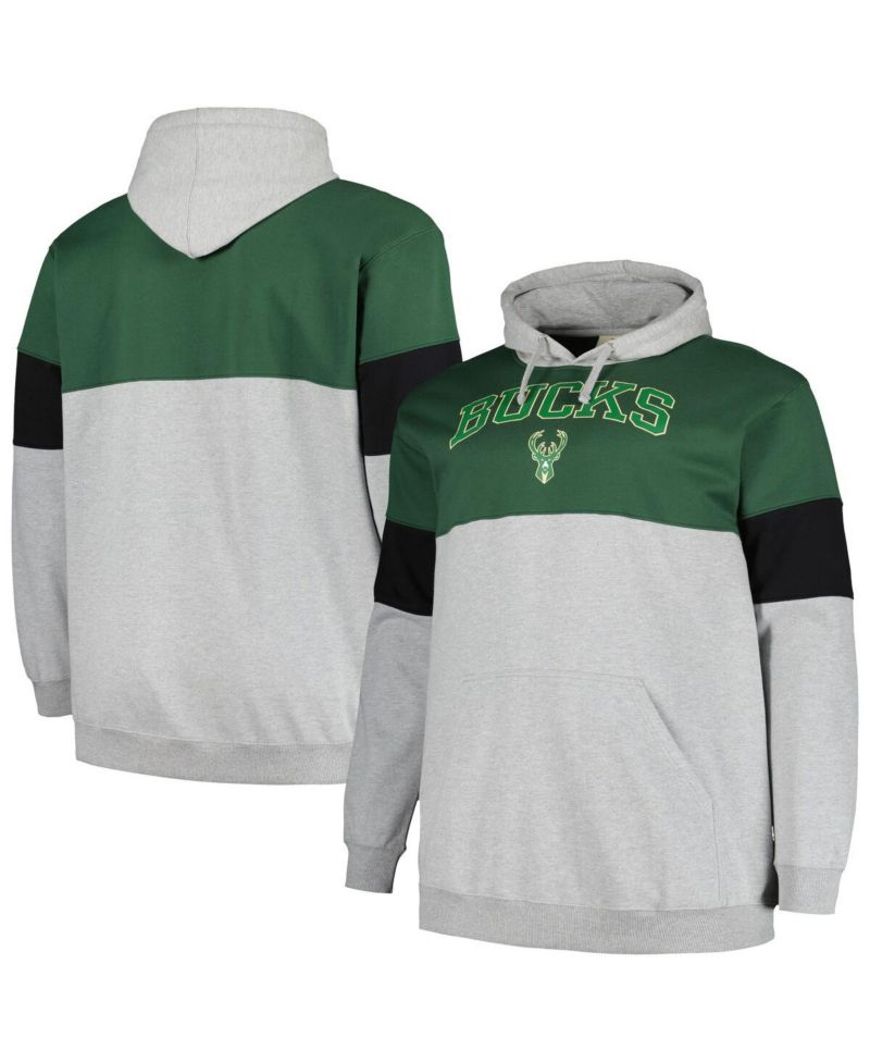 Men's Hunter Green, Black Milwaukee Bucks Big and Tall Pullover Hoodie