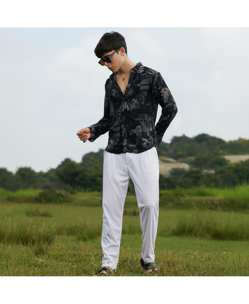 Men's Midnight Black Bloom-Imprint Shirt