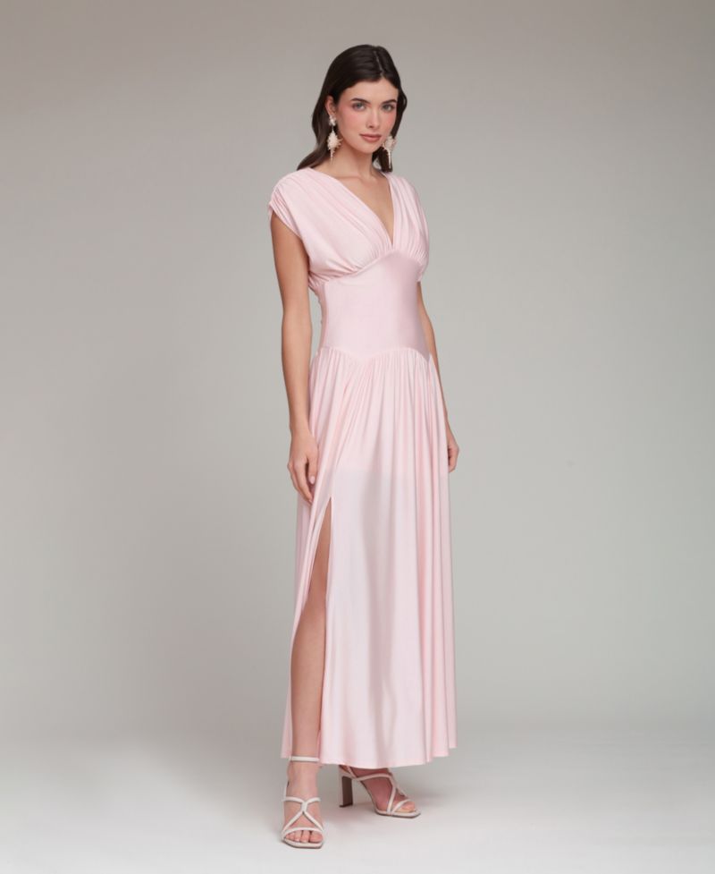 Women's Shirred V-Neck Sleeveless Maxi Dress
