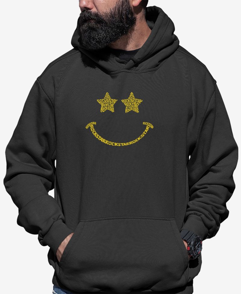 Men's Rock Star Smiley Word Art Long Sleeve Hooded Sweatshirt