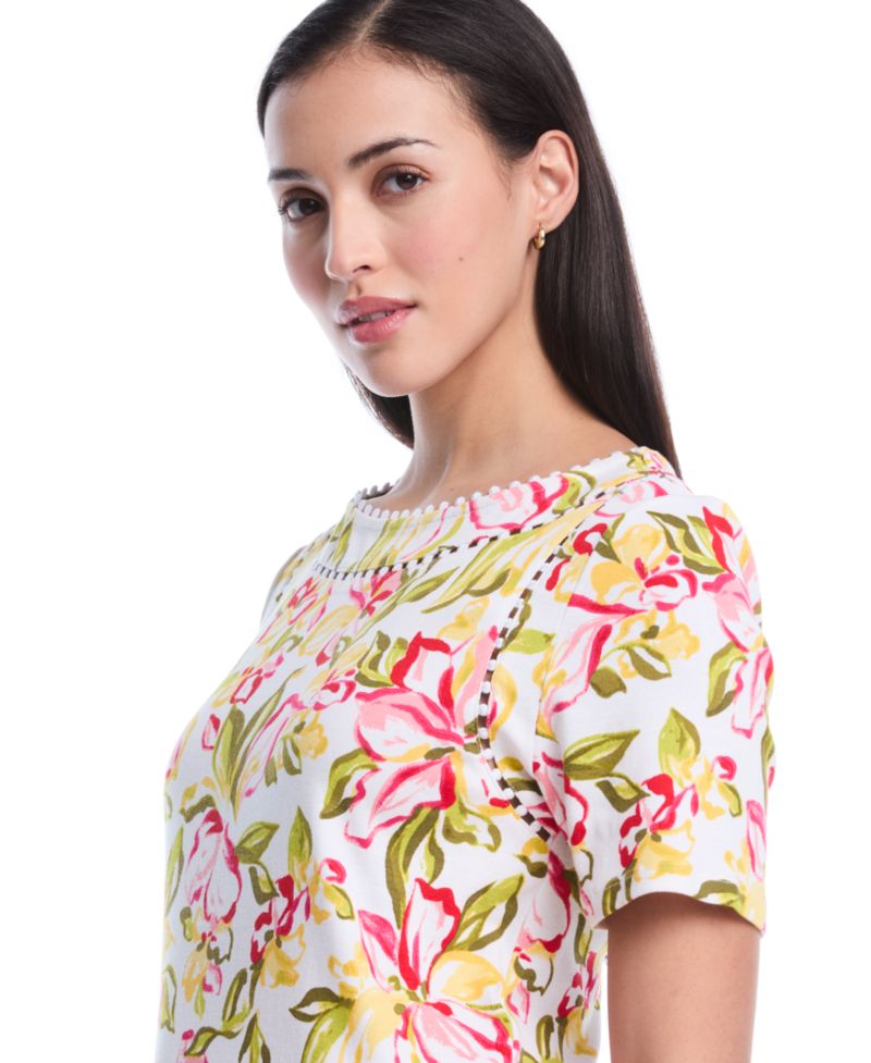 Petite Petal Print Short-Sleeve Top