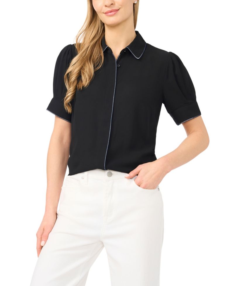 Women's Short-Sleeve Button-Up Top