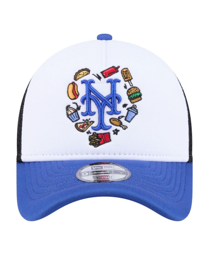 Big Boys and Girls White/Royal New York Mets Food A-Frame 9FORTY Trucker Adjustable Hat