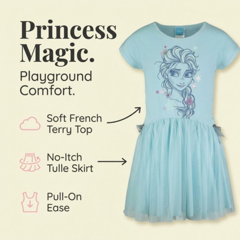 Disney Elsa Girls French Terry Dress Toddler| Child