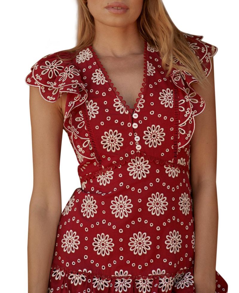Women's Floral-Print Ruffle Drop-Waist Midi Dress