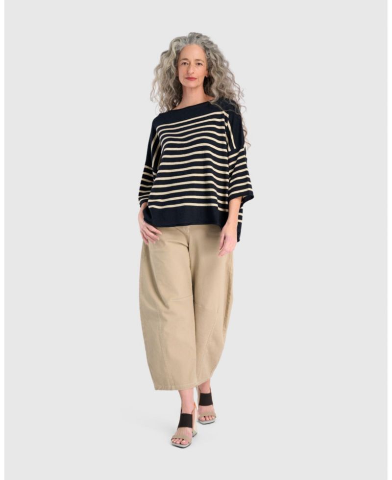 Women's Carolina Boat Neckline Striped 3/4-Sleeve Sweater