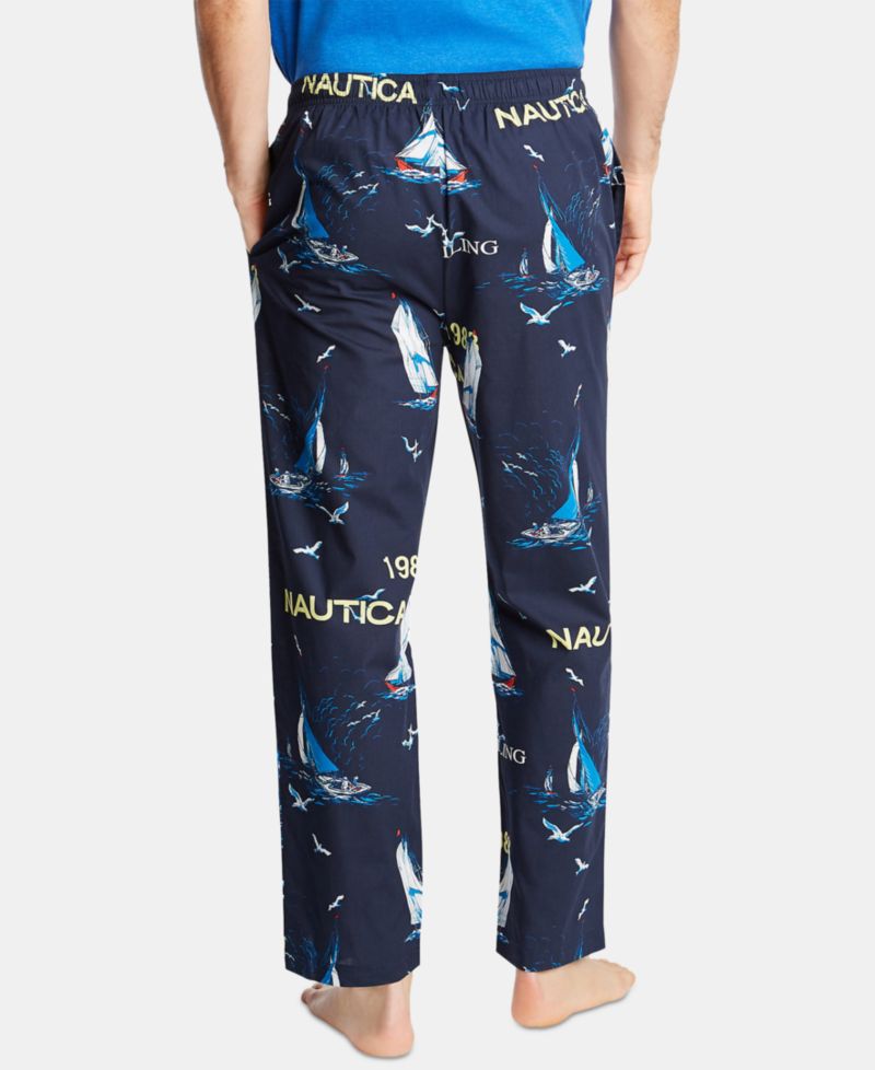 Men's Cotton Sailboat-Print Pajama Pants