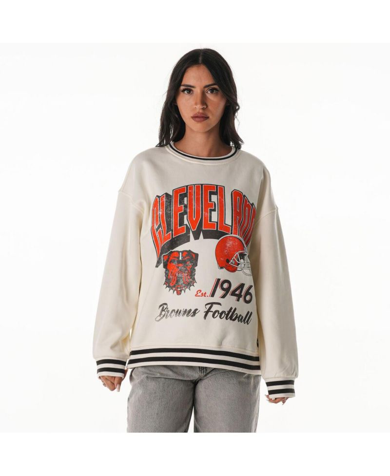 Women's Cream Cleveland Browns Oversized Vintage French Terry Sweatshirt