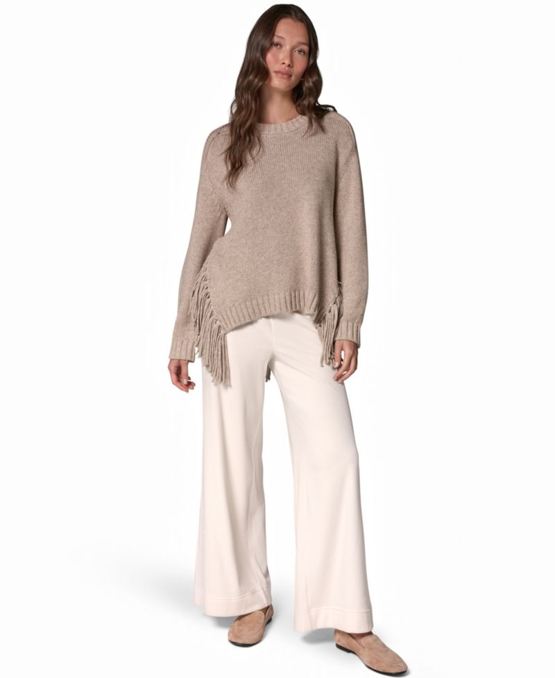 Women's Crewneck Long-Sleeve Fringe Sweater