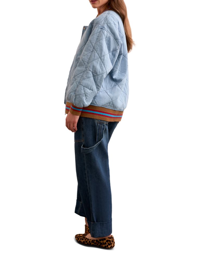 Women's Blue Thread Oversized Cotton Quilted Bomber Jacket