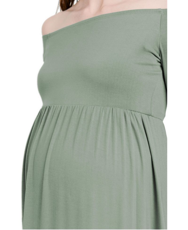 Maternity Off-the-Shoulder Long-Sleeve Empire Waist Maxi Dress
