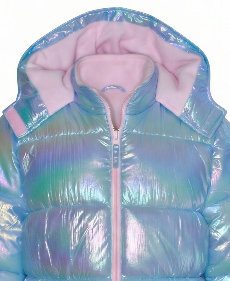 Girls' 5-16 Iridescent Puffer Jacket with Knit Hat, 2-Piece Set