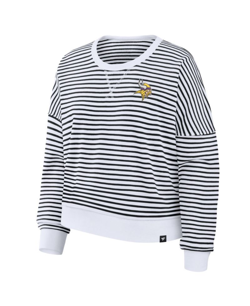 Women's White/Black Minnesota Vikings Striped Oversized French Terry Sweatshirt