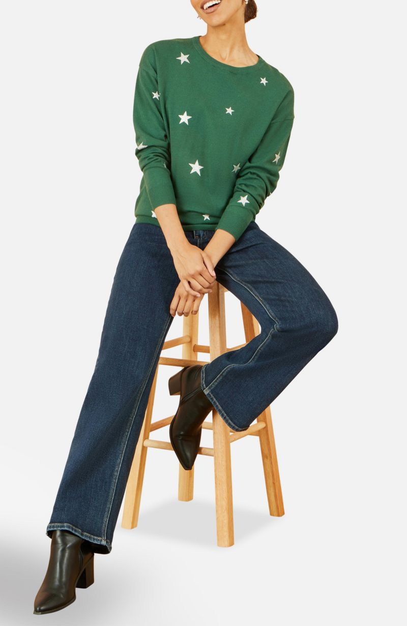 Women's Foil Star Print Relaxed Fit Sweater