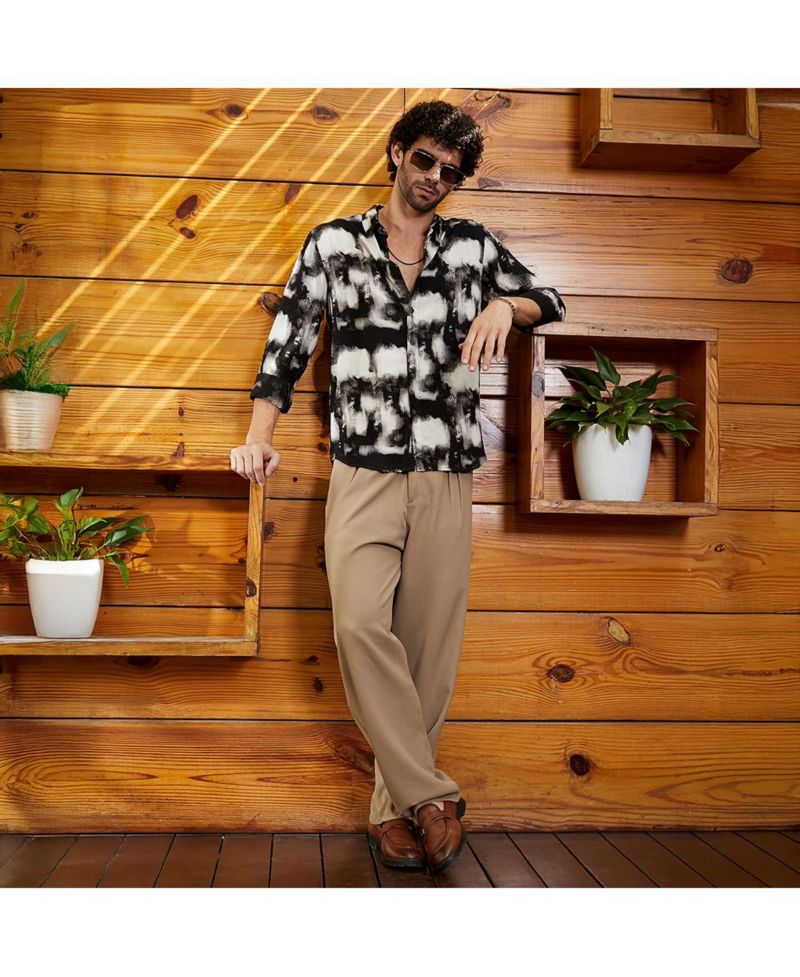 Men's Onyx Black Textured Brushwork Shirt