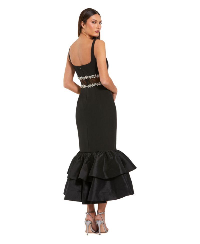 Petite Crepe Midi Dress with Jewel Detail & Ruffle Hem