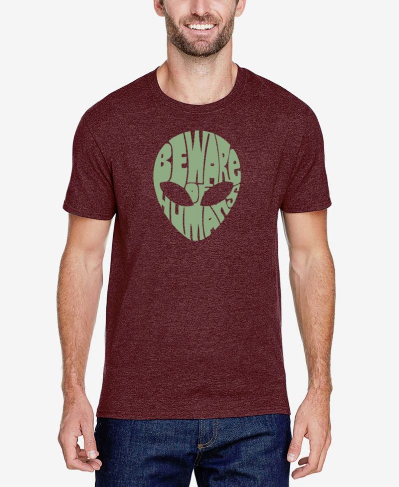Men's Cotton/Poly Blend Word Art Beware Of Humans Alien T-shirt