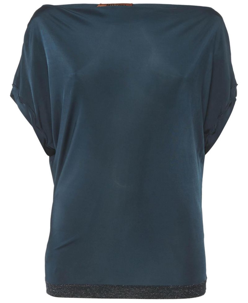 Women's Jersey Boat Neck Top with Glitter Hem