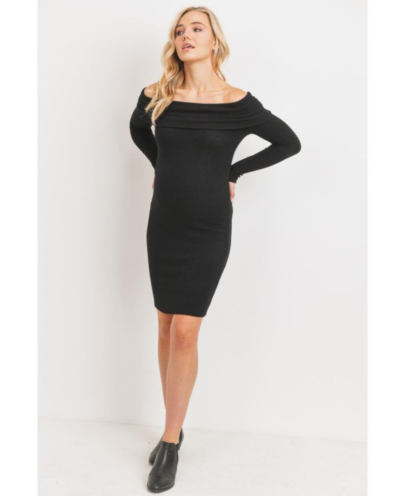 Women's Ribbed Off Shoulder Long Sleeve Bodycon Dress