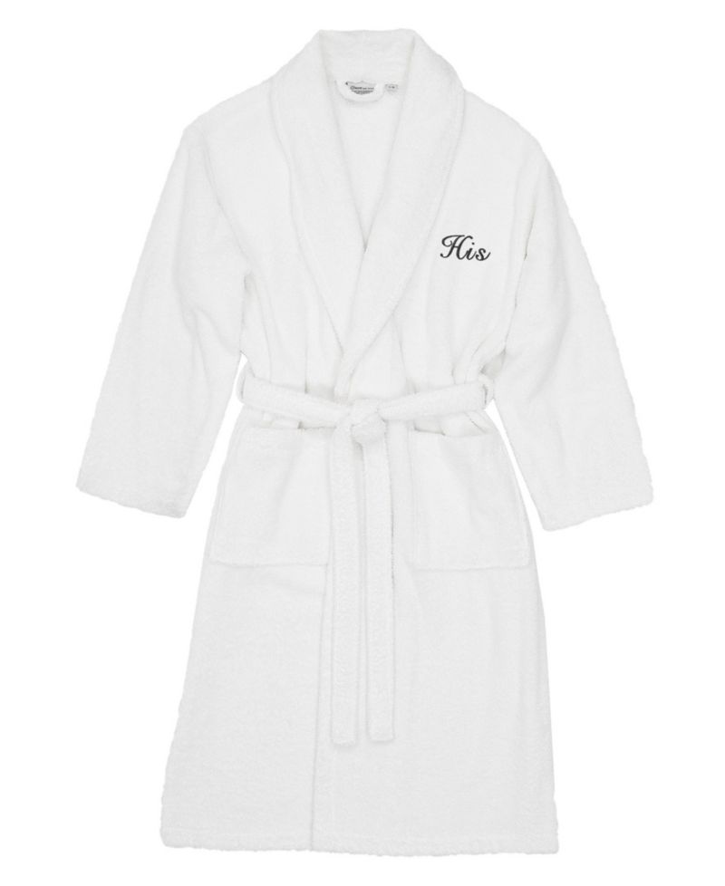 Script Font Turkish Cotton Embroidered His Terry Bathrobe