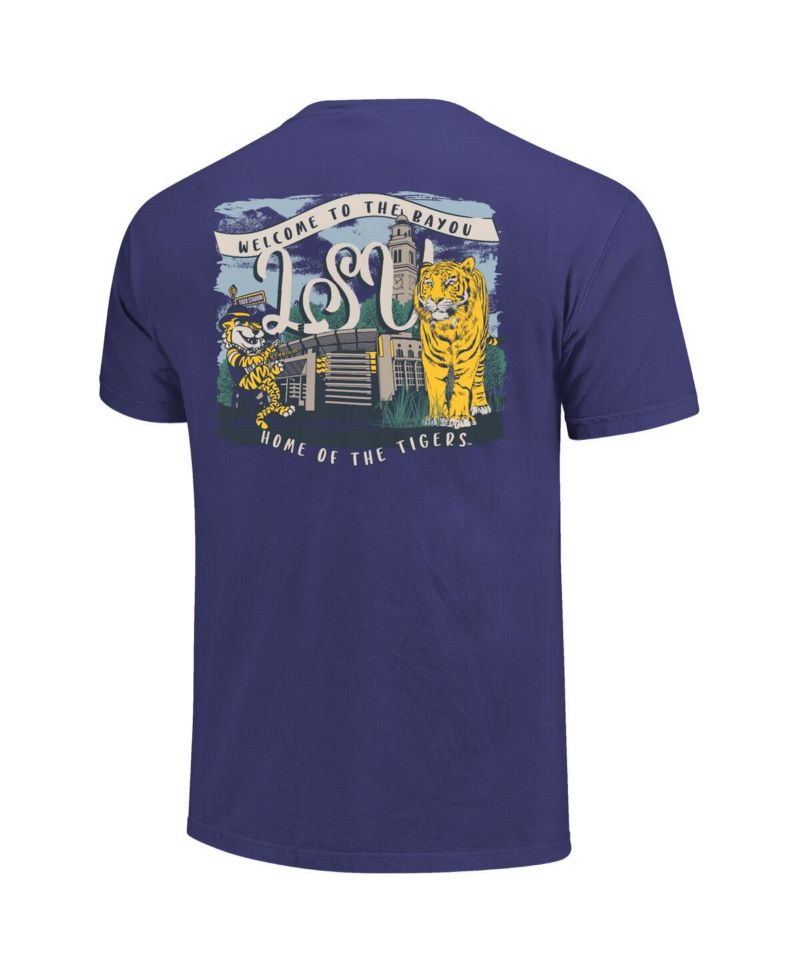 Women's Purple LSU Tigers Comfort Colors Campus Scene Drawing Script T-Shirt