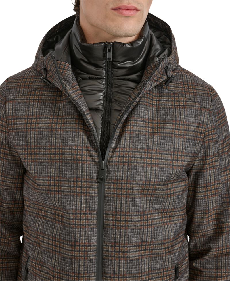 Men's Water-Resistant Hooded Stadium Coat with Removable Puffer Bib