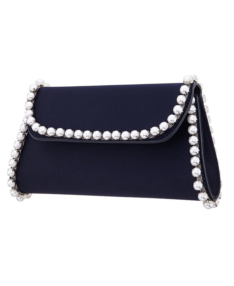 Imitation Pearl Trim Trapezoid Flap Bag