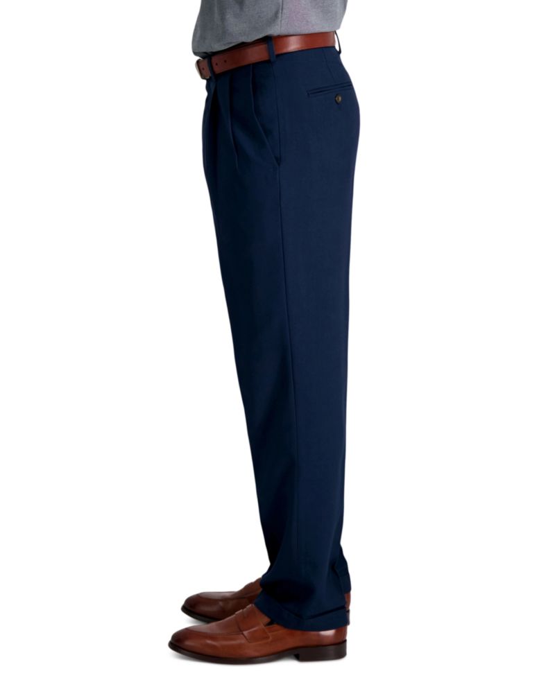 Men's Premium Comfort Stretch Classic-Fit Solid Pleated Dress Pants