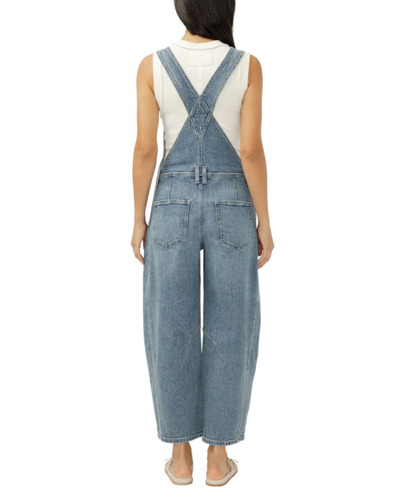 Women's Denim Barrel-Leg Overalls