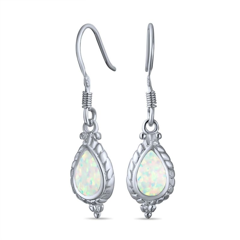 Vintage Style White Opal Teardrop Earrings .925 Sterling Silver Fish Hook