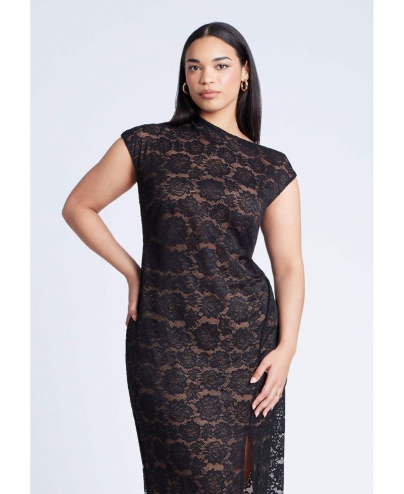 Women's Plus Size Twist Neck Lame Maxi Dress