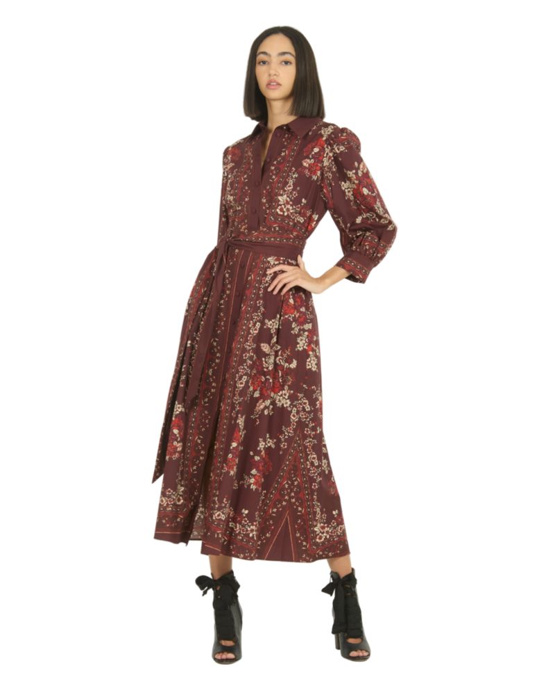 Women's Blaine Floral-Print Puff-Sleeve Belted Midi Shirt Dress