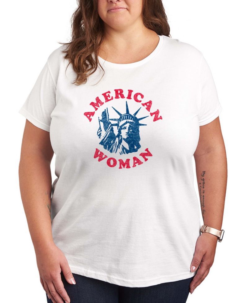 Plus Size Instant Message American Woman Statue Of Liberty Graphic Crewneck T-Shirt