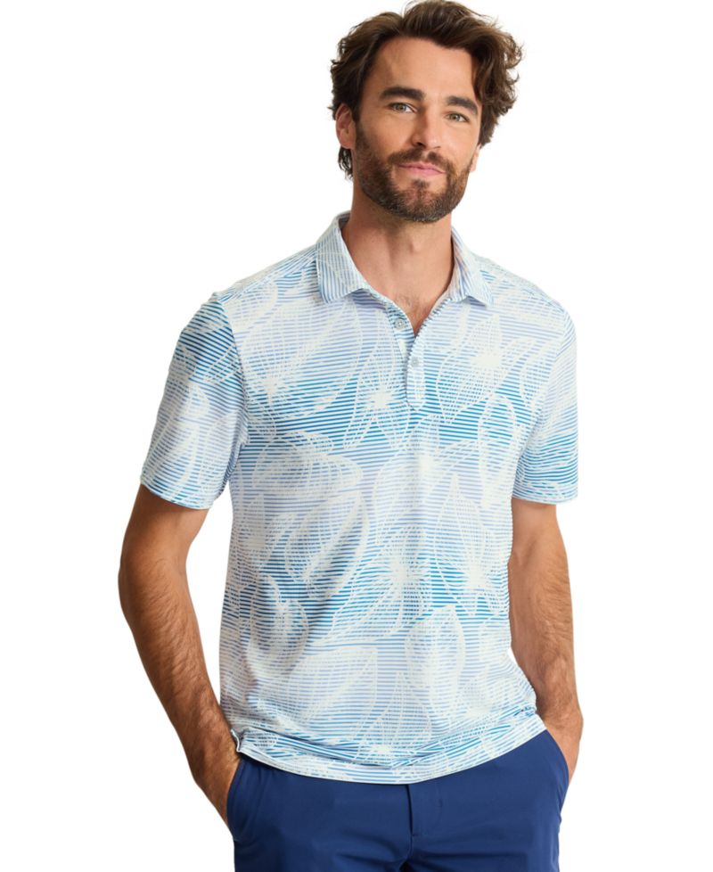 Men's Costa Wave Island Fade Striped Polo Shirt with Marlin Embroidery