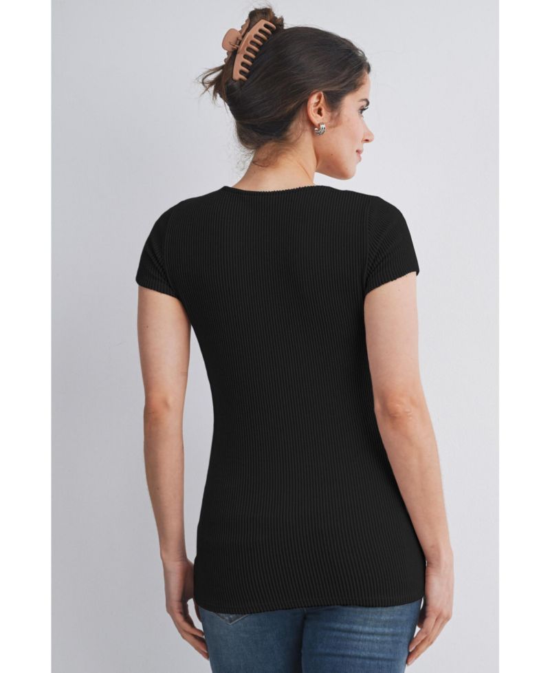 Maternity Ribbed Sweetheart Neck Short-Sleeve Top