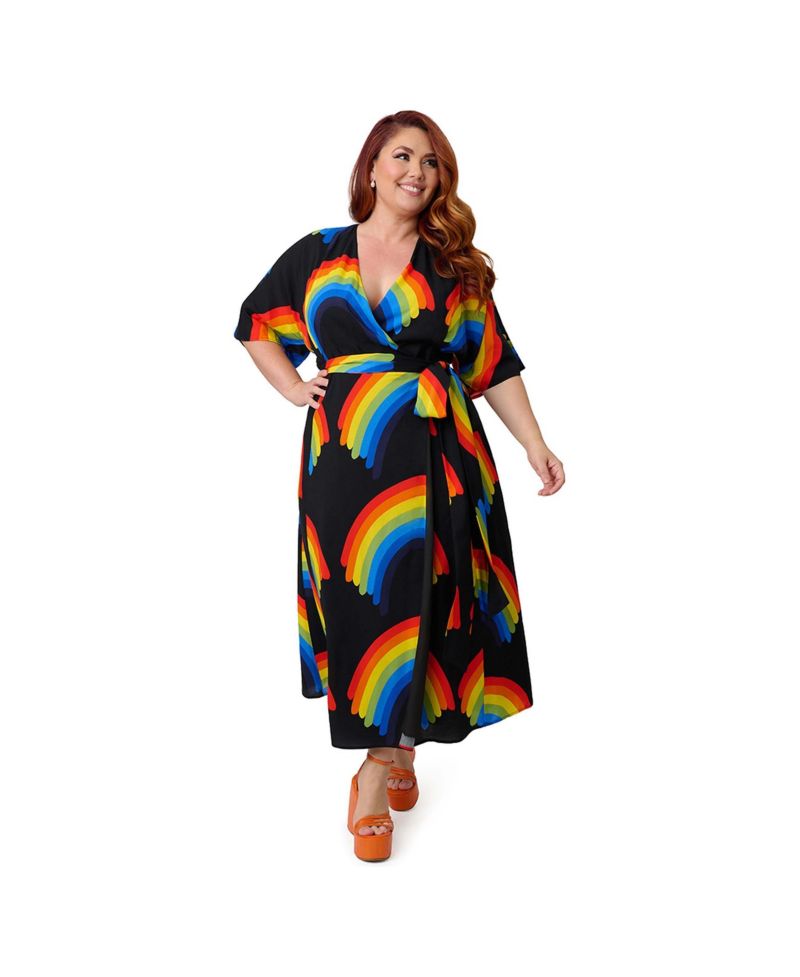 Plus Size Tie Wrap Surplice Midi Dress