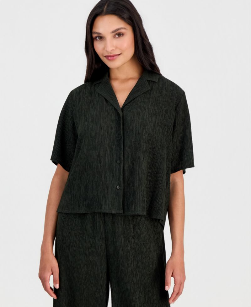 Women's Notch-Collar Elbow-Sleeve Shirt