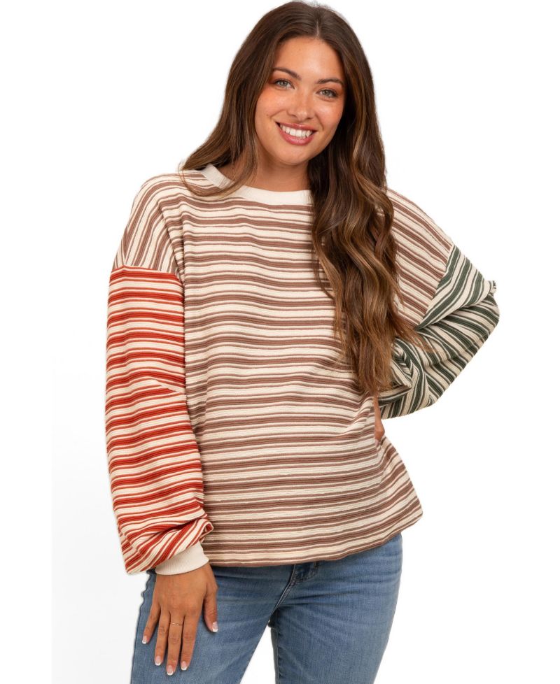 Maternity Striped Bubble-Sleeve Top